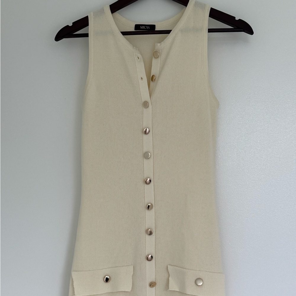 Micas Cream Button-Front Midi Dress